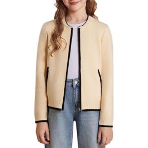 imageGRACE KARIN Girls Cardigan Knit Zip Uniform Sweater School Winter with Pockets 614YWhite