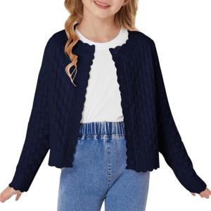 imageGRACE KARIN Girls Cropped Cardigan Sweaters Long Sleeve Cable Knit Button Front Sweater 512YNavy Blue