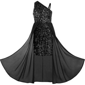 imageGRACE KARIN Girls Sequin Dress One Sleeve Formal Pageant Prom Party Dresses Size 514Black