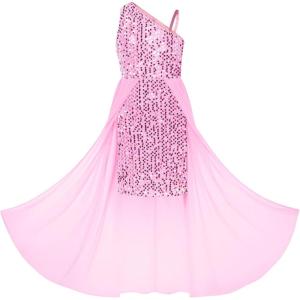 imageGRACE KARIN Girls Sequin Dress One Sleeve Formal Pageant Prom Party Dresses Size 514Pink Gold