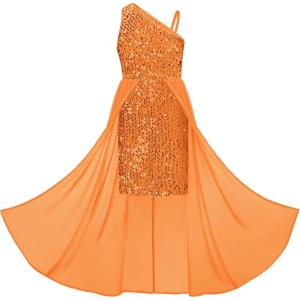 imageGRACE KARIN Girls Sequin Dress One Sleeve Formal Pageant Prom Party Dresses Size 514Pumpkin