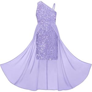 imageGRACE KARIN Girls Sequin Dress One Sleeve Formal Pageant Prom Party Dresses Size 514Purple