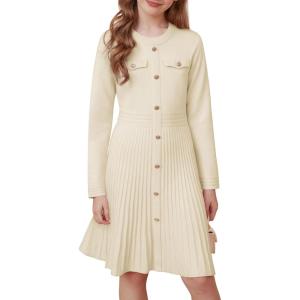 imageGRACE KARIN Girls Sweater Fall Dress Long Sleeve Knit Button Front Pleated ALine Casual Winter Midi Dresses 514YApricot