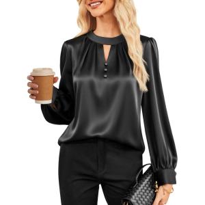 imageGRACE KARIN Women Satin Silk TopsBusiness Casual BlouseDressy Work Long Sleeve Shirts Office Outfits Fall 2025Black