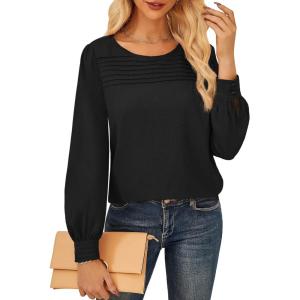 imageGRACE KARIN Womens Blouses Dressy Casual Shirts with Pleated Front for Business 2025 Fall Teacher OutfitsBlack