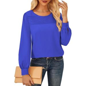 imageGRACE KARIN Womens Blouses Dressy Casual Shirts with Pleated Front for Business 2025 Fall Teacher OutfitsRoyal Blue