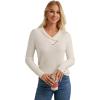 imageGRACE KARIN Sweaters for Women 2025 Fall Long Sleeve V Neck Collared Knitted Pullover Sweaters Dressy Casual TopsWhite