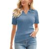 imageGRACE KARIN Womens 2025 Summer Short Sleeve Sweater VNeck Collared Pullover Sweater Tops Lightweight Knit Polo ShirtBluegrey