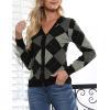 imageGRACE KARIN Womens Cardigan Sweater Fall Long Sleeve Argyle Sweater V Neck Button Up Cardigan Color Block Preppy Clothes