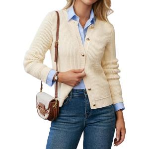 imageGRACE KARIN Knit Cardigan Sweaters for Women Long Sleeve Ribbed Button Up Sweater 2025 Fall Casual Jacket