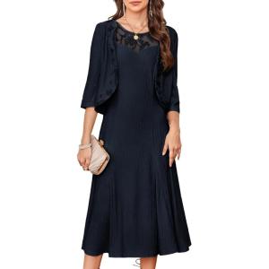 imageGRACE KARIN Mother of The Bride Dress with 34 Sleeves Cardigan Stretchy Lace 2 Pieces Wedding Guest Sequins Dresses