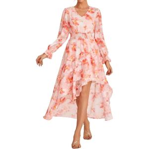 imageGRACE KARIN Women Maxi Floral Dress Fall 2025 Elegant Long Sleeve Chiffon Flowy Ruffle Party Club Wedding Guest Dresses