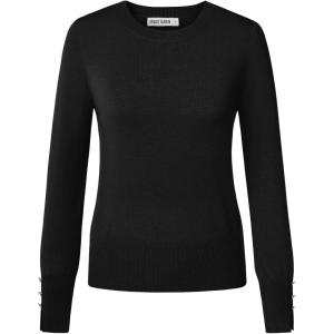 imageGRACE KARIN Long Sleeve Sweaters Merino Wool Blend Lightweight Crewneck Sweater 2025 Fall Fashion Pullover Knit TopsBlack