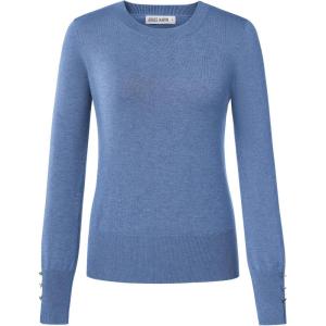 imageGRACE KARIN Long Sleeve Sweaters Merino Wool Blend Lightweight Crewneck Sweater 2025 Fall Fashion Pullover Knit TopsBlue Green