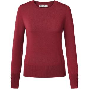 imageGRACE KARIN Long Sleeve Sweaters Merino Wool Blend Lightweight Crewneck Sweater 2025 Fall Fashion Pullover Knit TopsDark Red