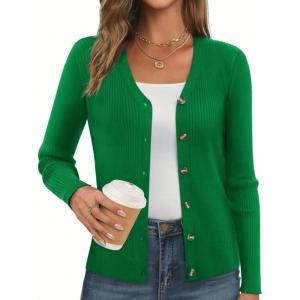 imageGRACE KARIN Womens Fall Knit Cardigan Trendy 2025 Long Sleeve Lightweight Button Up Sweater Open Front Casual JacketGreen