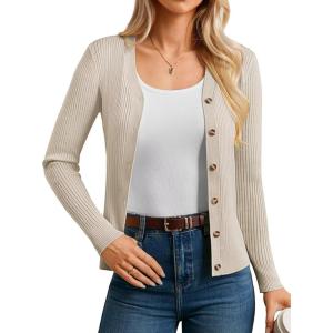 imageGRACE KARIN Womens Fall Knit Cardigan Trendy 2025 Long Sleeve Lightweight Button Up Sweater Open Front Casual JacketOatmeal