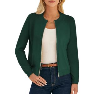 imageGRACE KARIN Womens Long Sleeve Zip Up Cardigan Sweaters Lightweight Fall Fashion Sweater Jacket Knitted SweatershirtsDark Green