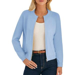 imageGRACE KARIN Womens Long Sleeve Zip Up Cardigan Sweaters Lightweight Fall Fashion Sweater Jacket Knitted SweatershirtsLight Blue