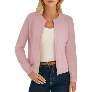 imageGRACE KARIN Womens Long Sleeve Zip Up Cardigan Sweaters Lightweight Fall Fashion Sweater Jacket Knitted SweatershirtsLight Pink