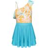 imageGRACE KARIN Girls One Piece Swimsuits with Mesh Skirt Bathing Suit Swimwear 614YYellow Green Coconut Tree