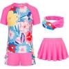 imageGRACE KARIN Girls 3Piece Swimsuit Short Sleeve Rash Guard Bathing Suit Zip Front Swimwear Hot Pink 12Y