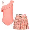 imageGRACE KARIN Girls One Piece Swimsuits with Mesh Skirt Bathing Suit Swimwear 614YOrange Pink Daisy