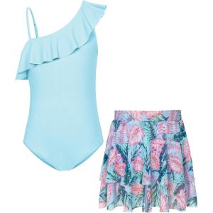 imageGRACE KARIN Girls One Piece Swimsuits with Mesh Skirt Bathing Suit Swimwear 614YBlue