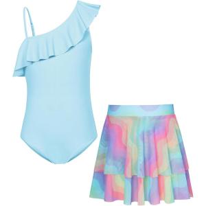imageGRACE KARIN Girls One Piece Swimsuits with Mesh Skirt Bathing Suit Swimwear 614YBlue Rainbow