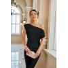imageGRACE KARIN One Shoulder Summer Tops for Women Ruched Batwing Asymmetrical Tops Dressy Casual Party ShirtsBlack