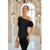 imageGRACE KARIN One Shoulder Summer Tops for Women Ruched Batwing Asymmetrical Tops Dressy Casual Party ShirtsBlack