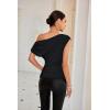 imageGRACE KARIN One Shoulder Summer Tops for Women Ruched Batwing Asymmetrical Tops Dressy Casual Party ShirtsBlack
