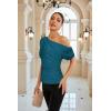 imageGRACE KARIN One Shoulder Summer Tops for Women Ruched Batwing Asymmetrical Tops Dressy Casual Party ShirtsBlue Green