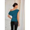 imageGRACE KARIN One Shoulder Summer Tops for Women Ruched Batwing Asymmetrical Tops Dressy Casual Party ShirtsBlue Green