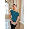 imageGRACE KARIN One Shoulder Summer Tops for Women Ruched Batwing Asymmetrical Tops Dressy Casual Party ShirtsBlue Green