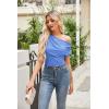 imageGRACE KARIN One Shoulder Summer Tops for Women Ruched Batwing Asymmetrical Tops Dressy Casual Party ShirtsGray Blue