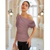 imageGRACE KARIN One Shoulder Summer Tops for Women Ruched Batwing Asymmetrical Tops Dressy Casual Party ShirtsKhaki