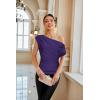 imageGRACE KARIN One Shoulder Summer Tops for Women Ruched Batwing Asymmetrical Tops Dressy Casual Party ShirtsPurple