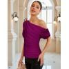 imageGRACE KARIN One Shoulder Summer Tops for Women Ruched Batwing Asymmetrical Tops Dressy Casual Party ShirtsRose Red