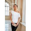 imageGRACE KARIN One Shoulder Summer Tops for Women Ruched Batwing Asymmetrical Tops Dressy Casual Party ShirtsWhite