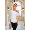 imageGRACE KARIN One Shoulder Summer Tops for Women Ruched Batwing Asymmetrical Tops Dressy Casual Party ShirtsWhite