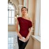 imageGRACE KARIN One Shoulder Summer Tops for Women Ruched Batwing Asymmetrical Tops Dressy Casual Party ShirtsWine Red