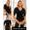 imageGRACE KARIN Womens 34 Length Sleeve Sequin Tops V Neck Velvet Ruched Blouses 2025 Glitter Trendy Party OutfitBlack
