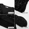 imageGRACE KARIN Womens 34 Length Sleeve Sequin Tops V Neck Velvet Ruched Blouses 2025 Glitter Trendy Party OutfitBlack