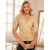 imageGRACE KARIN Womens 34 Length Sleeve Sequin Tops V Neck Velvet Ruched Blouses 2025 Glitter Trendy Party OutfitChampagne