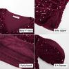 imageGRACE KARIN Womens 34 Length Sleeve Sequin Tops V Neck Velvet Ruched Blouses 2025 Glitter Trendy Party OutfitWine Red