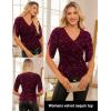 imageGRACE KARIN Womens 34 Length Sleeve Sequin Tops V Neck Velvet Ruched Blouses 2025 Glitter Trendy Party OutfitWine Red