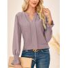 imageGRACE KARIN Womens Long Sleeve Shirts 2025 V Neck Dressy Casual Eyelet Tops Fall Lace Embroidered BlousesLeather Pink