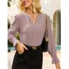imageGRACE KARIN Womens Long Sleeve Shirts 2025 V Neck Dressy Casual Eyelet Tops Fall Lace Embroidered BlousesLeather Pink