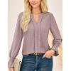 imageGRACE KARIN Womens Long Sleeve Shirts 2025 V Neck Dressy Casual Eyelet Tops Fall Lace Embroidered BlousesLeather Pink